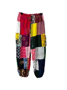 Handmade Patchwork Boho Balloon Pants S/M Multi Color Hippie Harem Festival